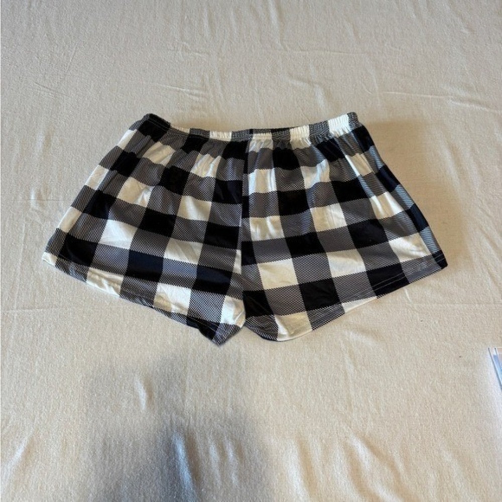 Womens Buffalo Plaid Pajama Set Black White Checkered Shorts Short Sleeve XL - Picture 3 of 4